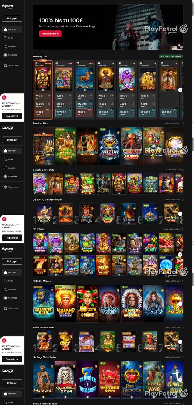 Capture of the front page of Tipico Games (games.tipico.de) on 10 October 2026