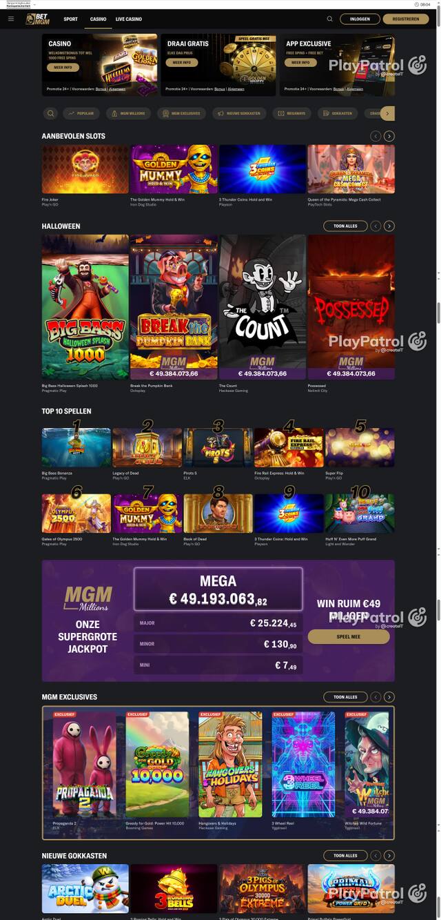 Capture of the front page of BetMGM (betmgm.nl) on 18 October 2026