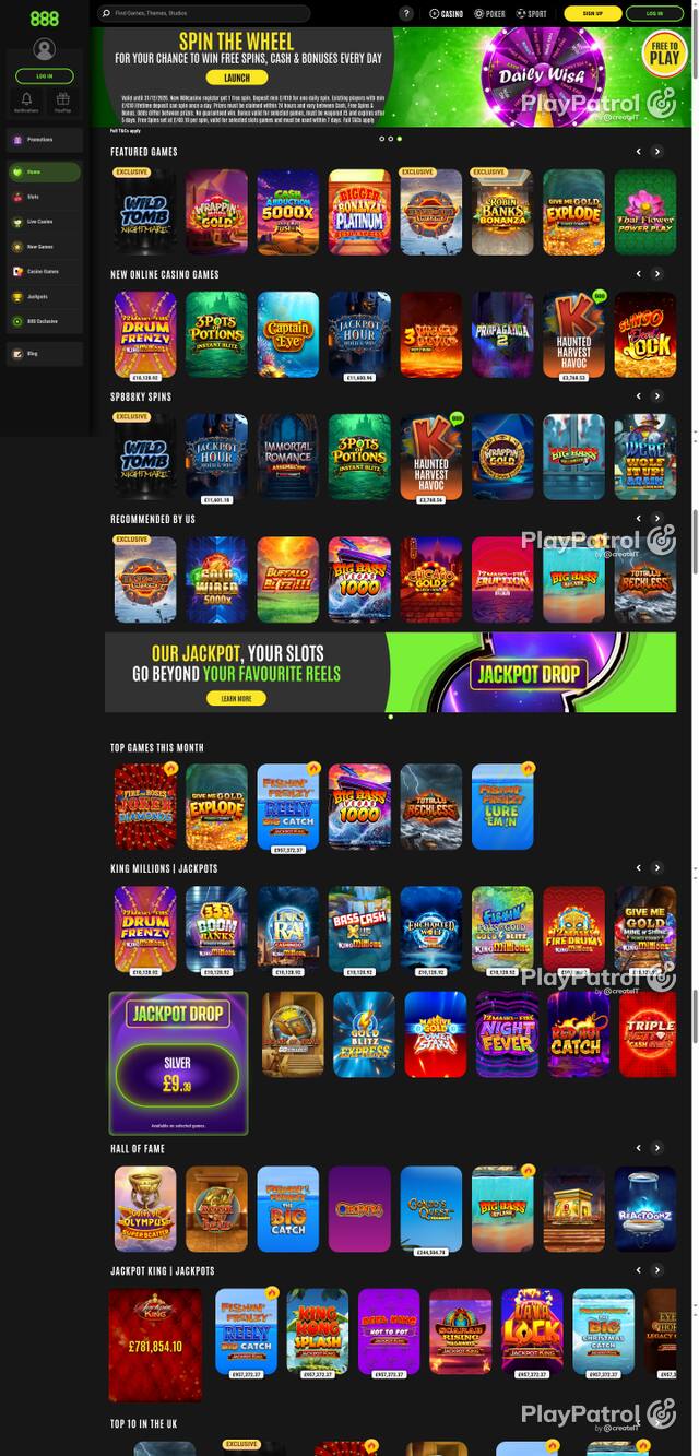 Capture of the front page of 888casino (888casino.com) on 27 October 2026