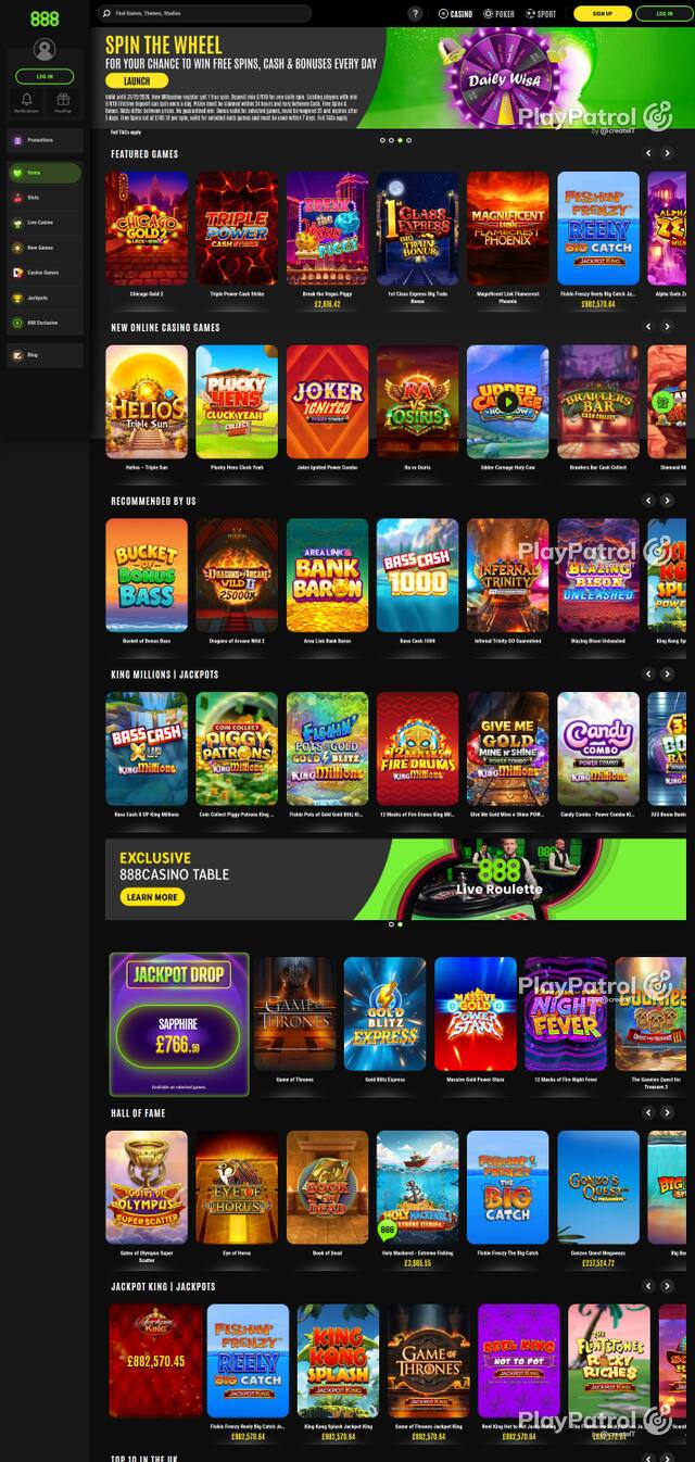 Homepage capture of 888casino recorded during the scan