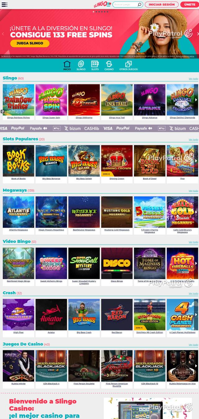 Homepage capture of Slingo Casino recorded during the scan