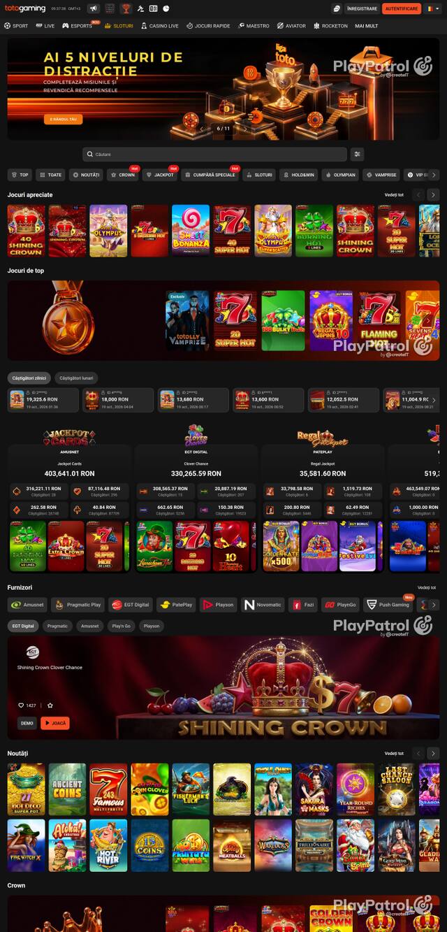 Capture of the front page of Totogaming (totogaming.ro) on 19 October 2026