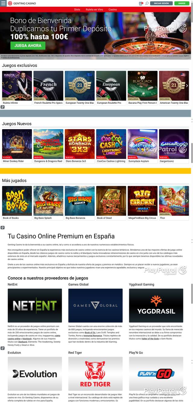 Capture of the front page of Genting Casino (gentingcasino.es) on 6 October 2026