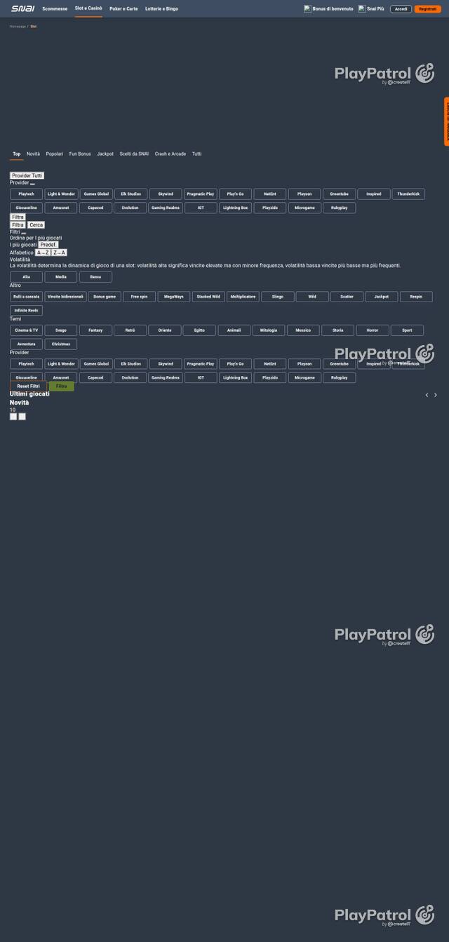 Homepage capture of Snai recorded during the scan