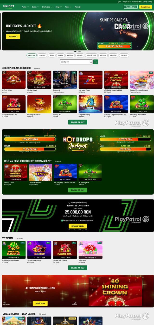 Homepage capture of Unibet recorded during the scan