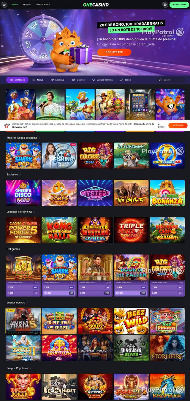 Homepage capture of One Casino recorded during the scan