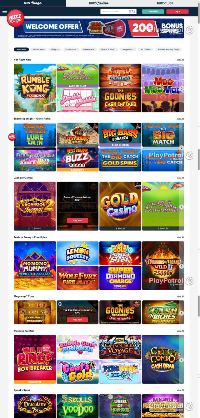 Capture of the front page of Buzz Bingo (buzzbingo.com) on 28 October 2026