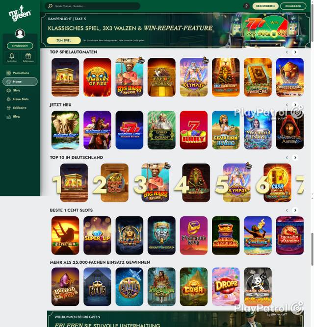 Capture of the front page of Mr Green (mrgreen.de) on 5 October 2026