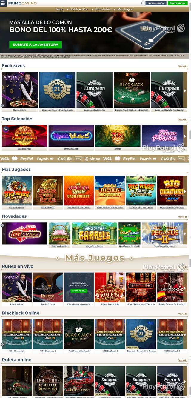 Capture of the front page of Prime Casino (primecasino.es) on 10 October 2026