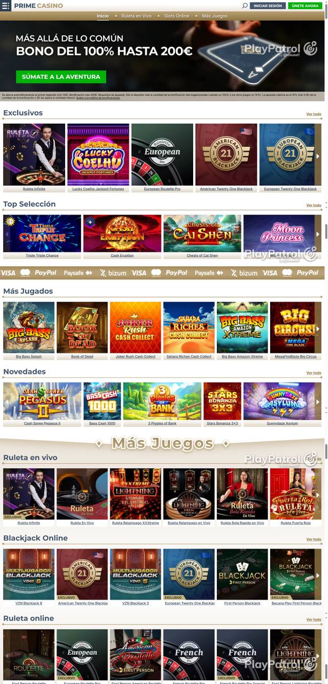 Capture of the front page of Prime Casino (primecasino.es) on 30 October 2026