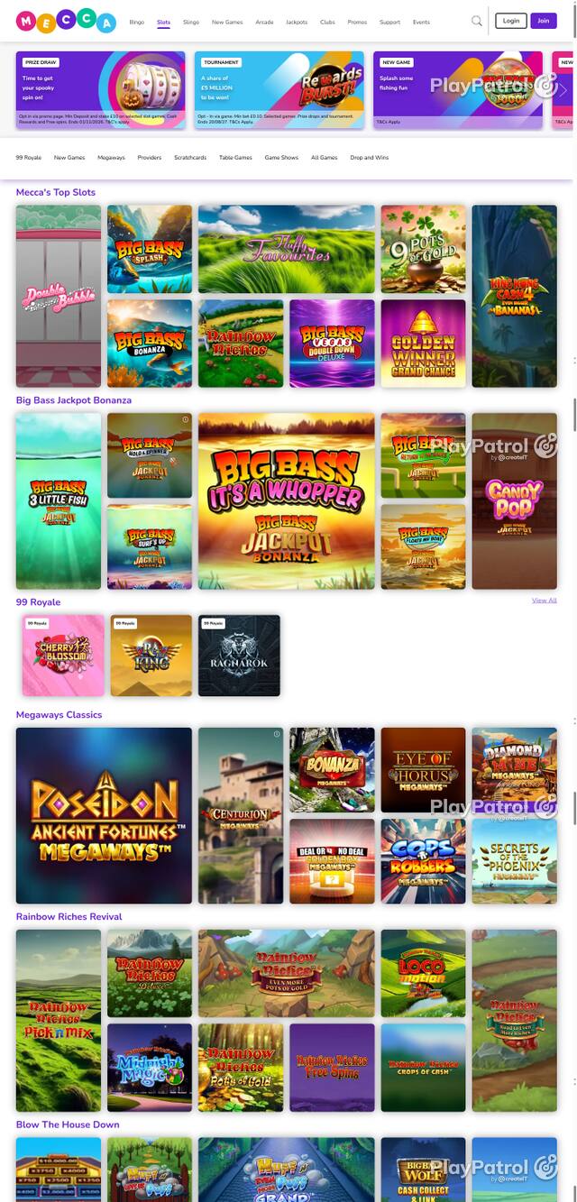 Capture of the front page of Mecca Bingo (meccabingo.com) on 27 October 2026