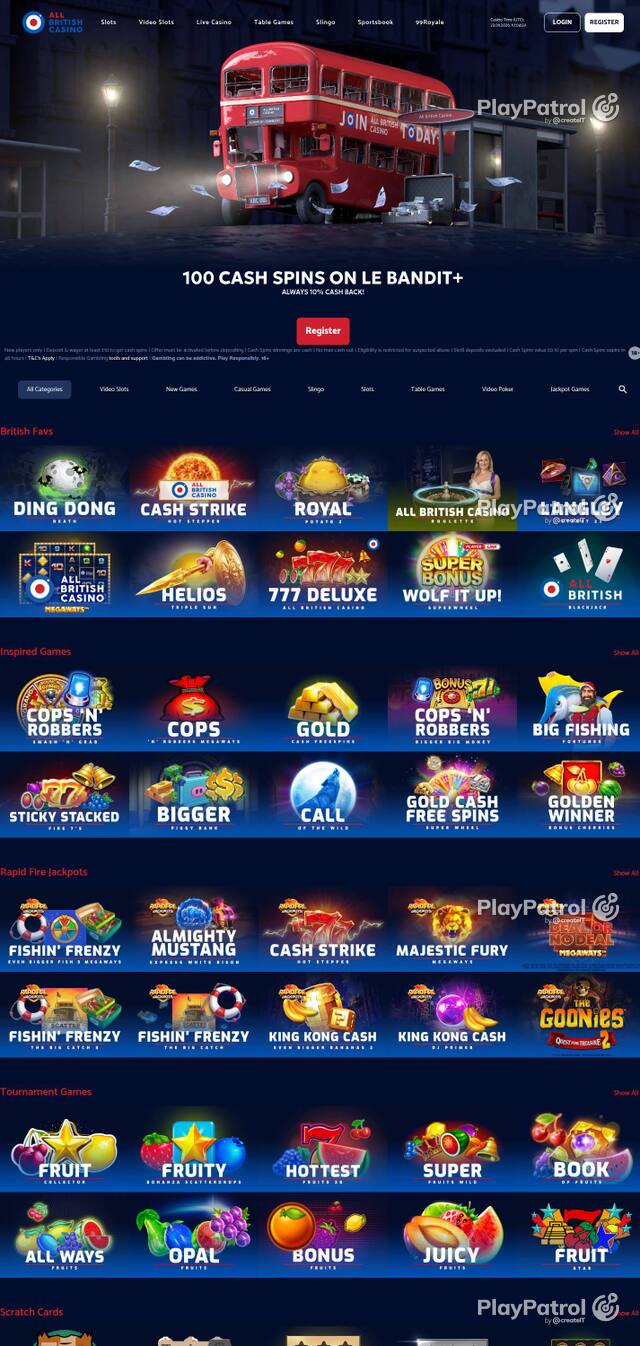 Homepage capture of All British Casino recorded during the scan