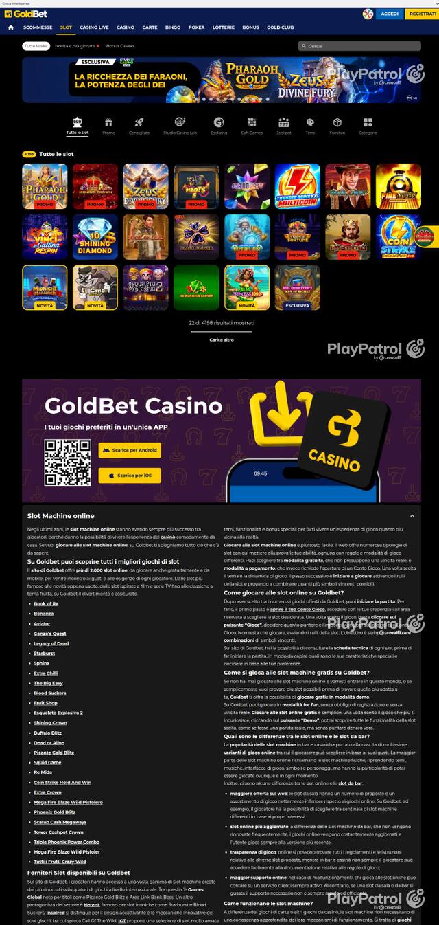 Homepage capture of Goldbet recorded during the scan