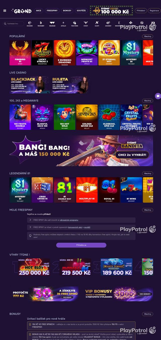 Homepage capture of GrandWin recorded during the scan