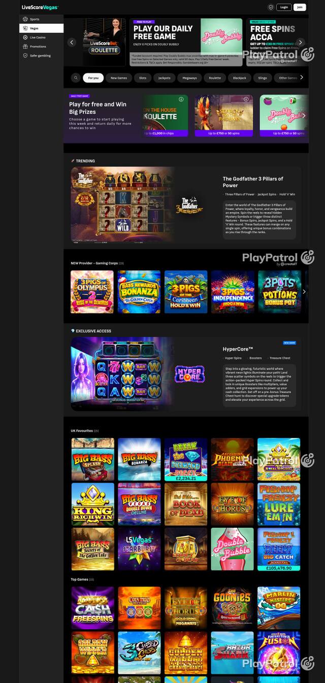 Homepage capture of LiveScore Vegas recorded during the scan