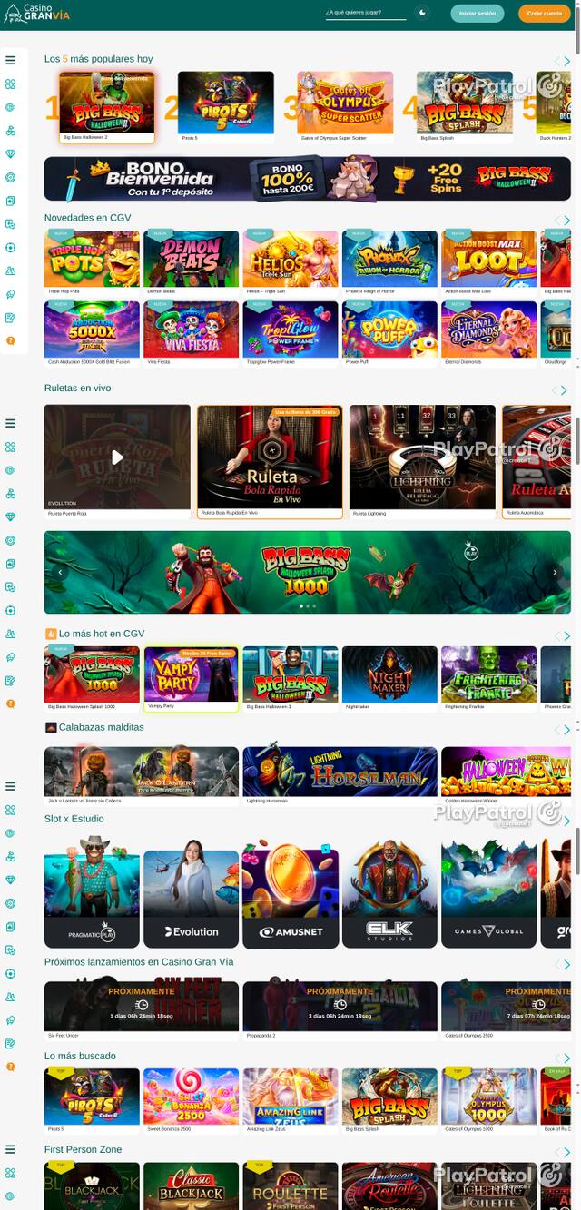 Capture of the front page of Casino Gran Vía (casinogranvia.es) on 19 October 2026