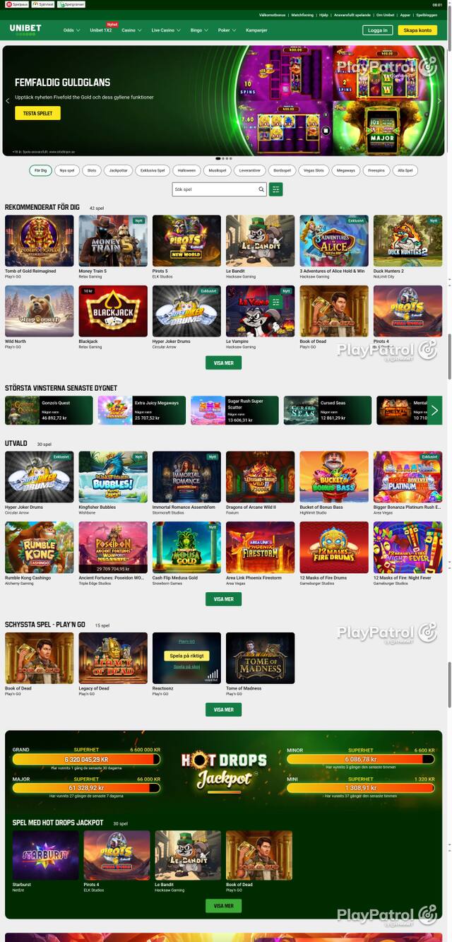 Capture of the front page of unibet.se (unibet.se) on 17 October 2026