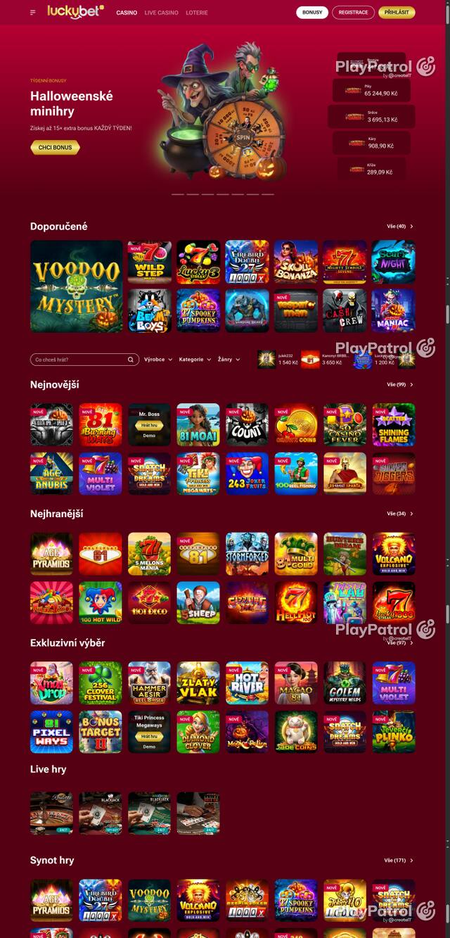 Front page of LuckyBet as captured on 29 October 2026