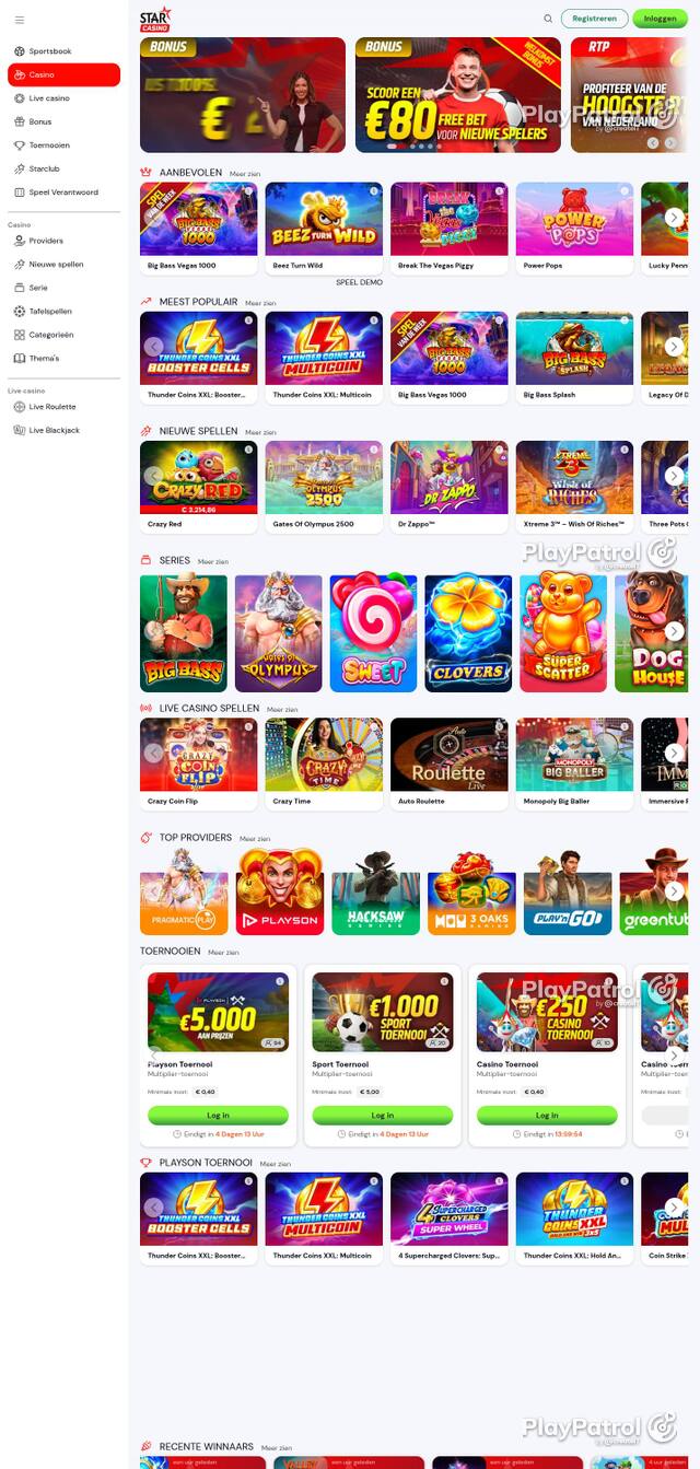 Homepage capture of Starcasino recorded during the scan