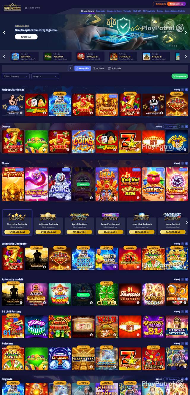 Capture of the front page of totalcasino.pl (totalcasino.pl) on 11 October 2026