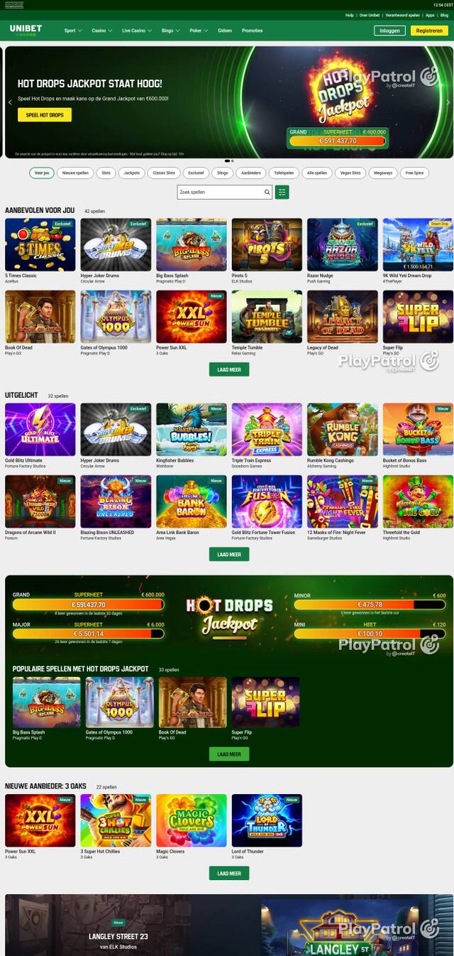 Homepage capture of Unibet recorded during the scan