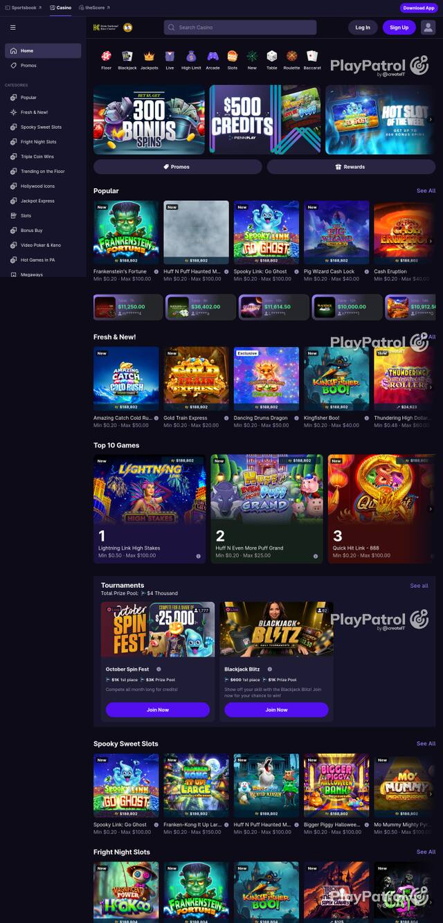 Capture of the front page of hollywoodcasino.com (hollywoodcasino.com) on 27 October 2026
