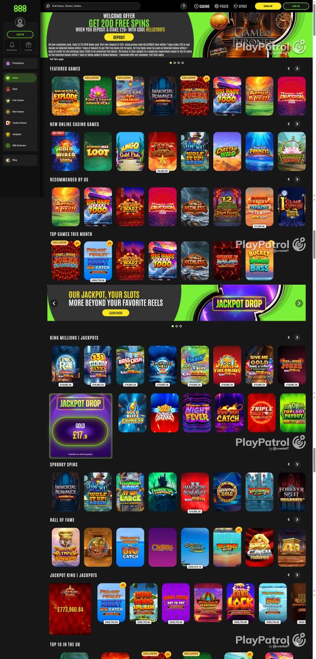 Capture of the front page of 888casino (888casino.com) on 14 October 2026