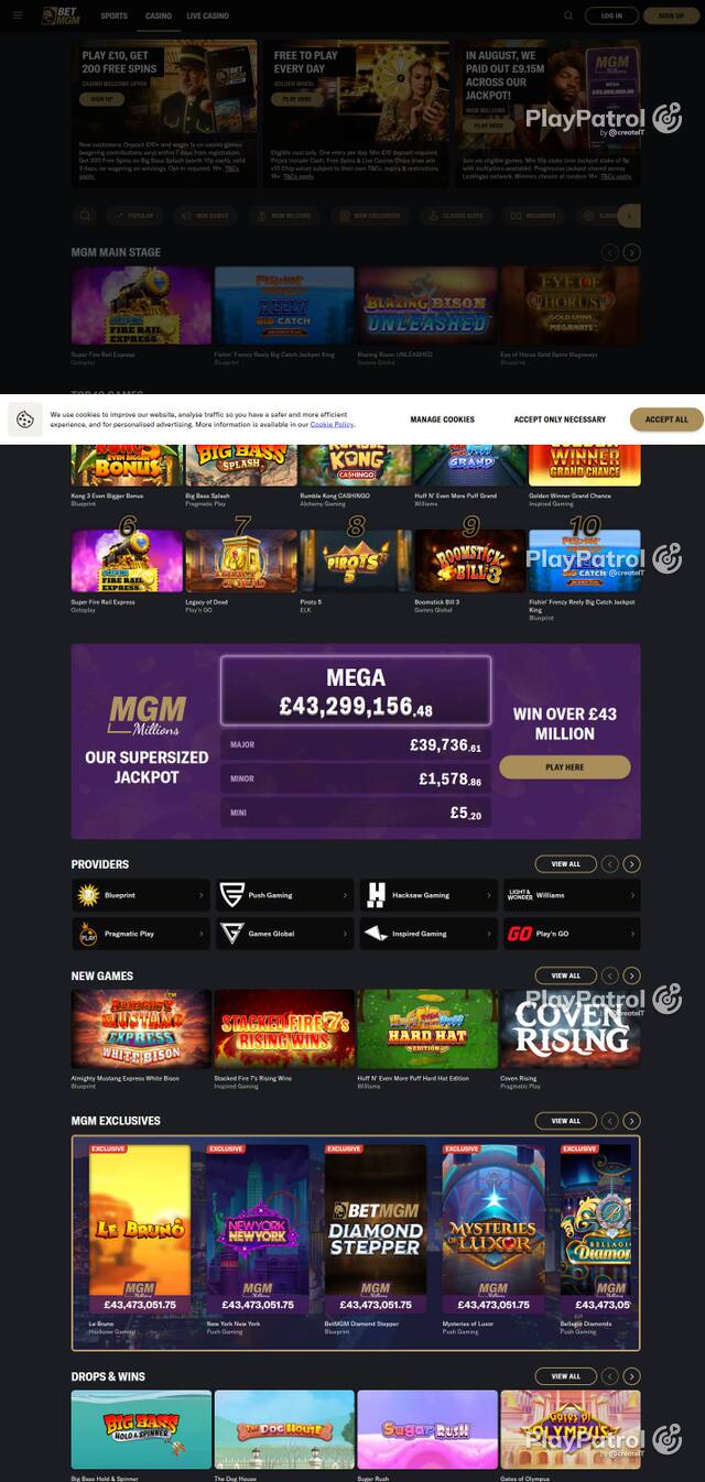 Homepage capture of BetMGM UK recorded during the scan