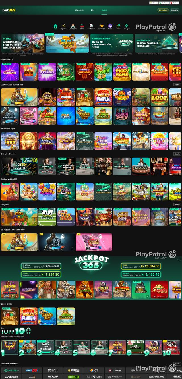 Capture of the front page of bet365 Casino (casino.bet365.com) on 27 October 2026