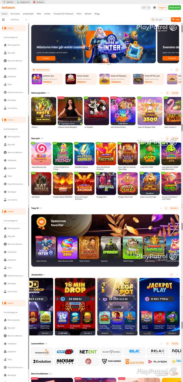 Capture of the front page of betsson.com (betsson.com) on 25 October 2026
