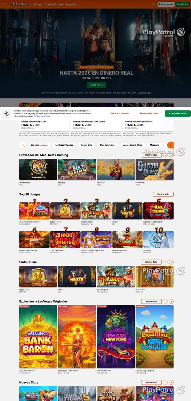 Capture of the front page of LeoVegas (leovegas.es) on 4 October 2026