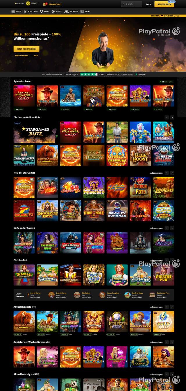 Homepage capture of StarGames recorded during the scan