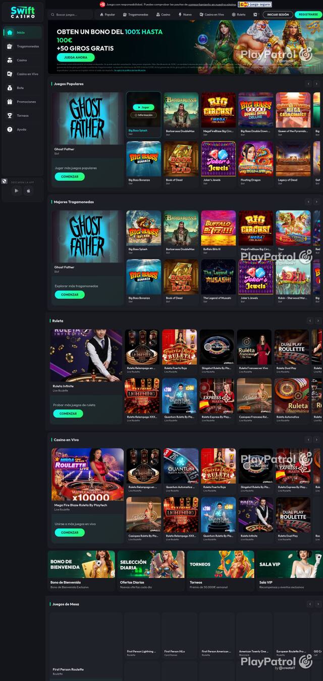 Homepage capture of Swift Casino recorded during the scan