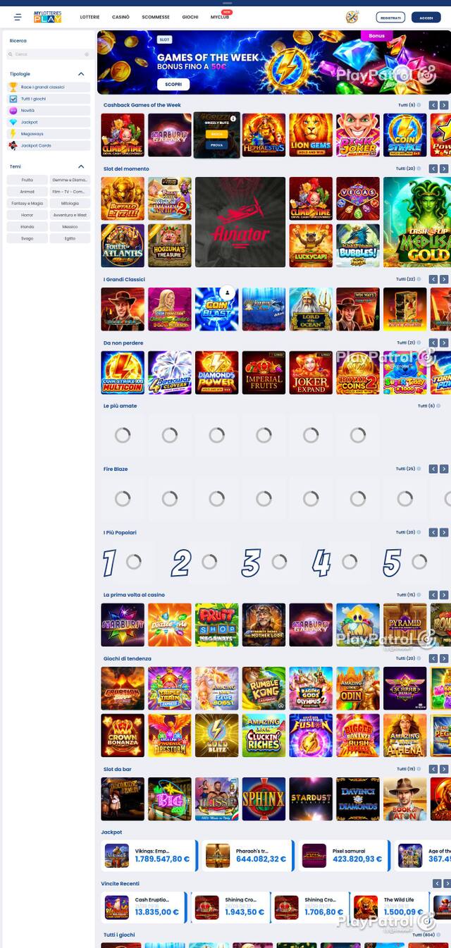 Homepage capture of MyLotteries recorded during the scan