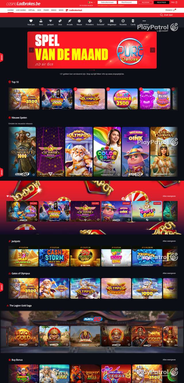 Front page of casinoladbrokes.be as captured on 29 October 2026