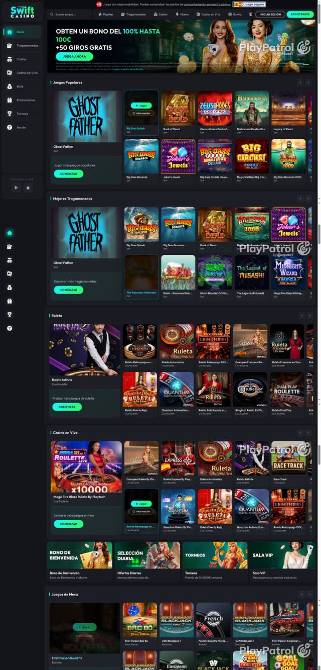 Capture of the front page of Swift Casino (swiftcasino.es) on 26 October 2026