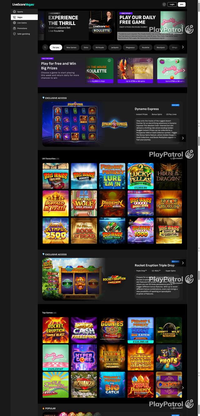 Capture of the front page of LiveScore Vegas (livescorebet.com) on 11 October 2026