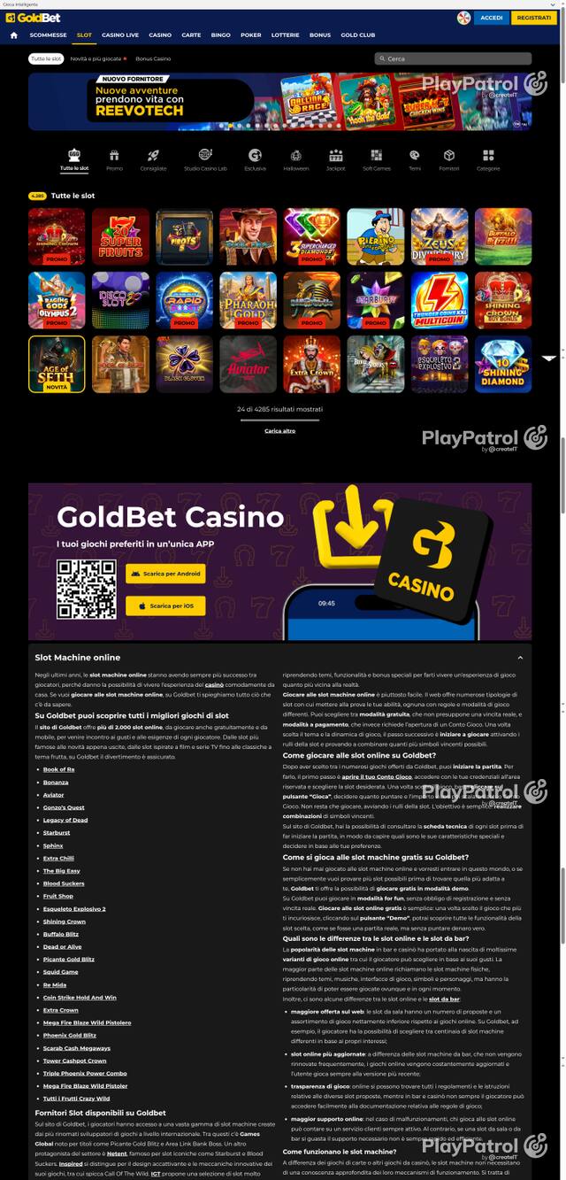 Capture of the front page of Goldbet (goldbet.it) on 19 October 2026