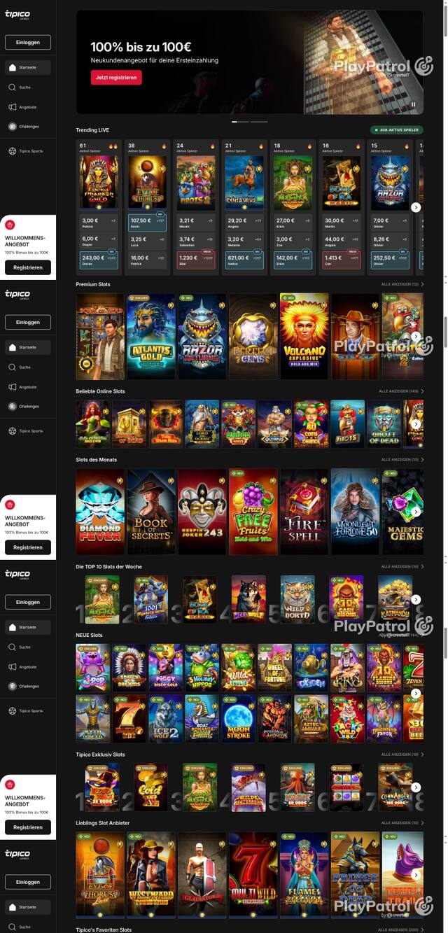 Capture of the front page of Tipico Games (games.tipico.de) on 17 October 2026