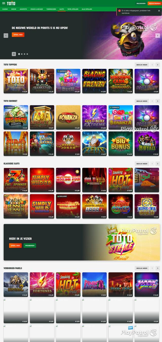 Capture of the front page of TOTO Casino (casino.toto.nl) on 3 October 2026