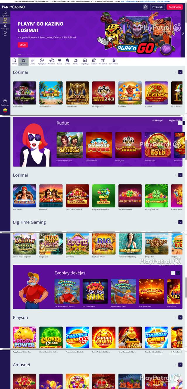 Capture of the front page of partycasino.lt (partycasino.lt) on 18 October 2026