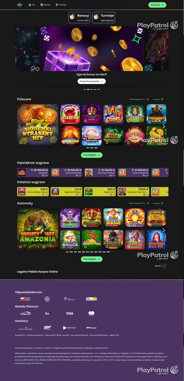 Capture of the front page of spinky.pl (spinky.pl) on 27 October 2026