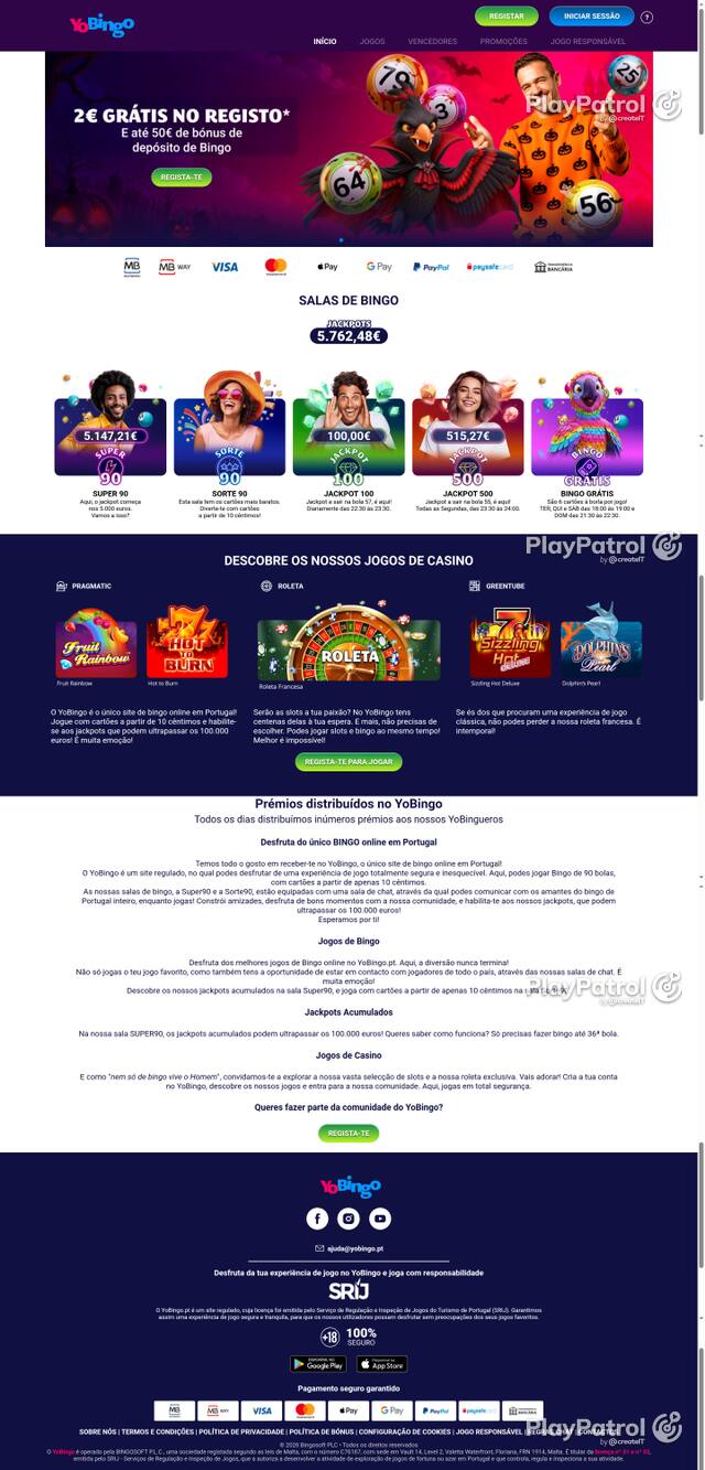 Capture of the front page of yobingo.pt (yobingo.pt) on 24 October 2026