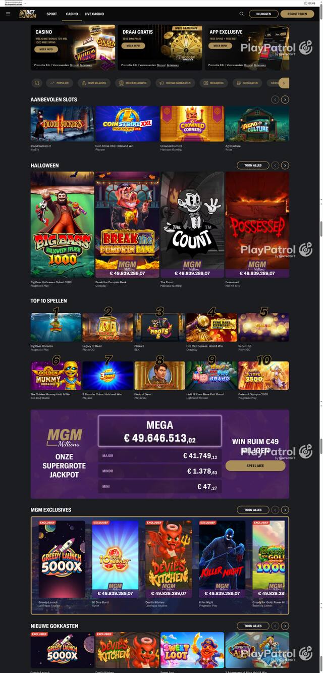Capture of the front page of BetMGM (betmgm.nl) on 30 October 2026