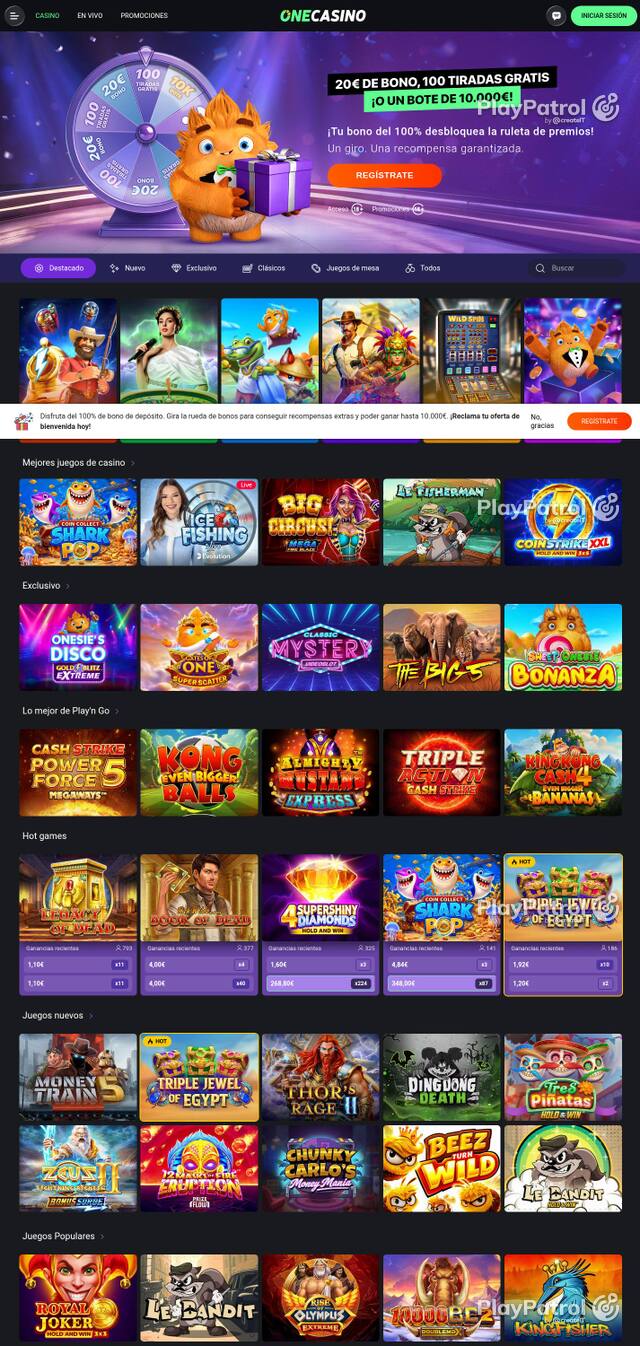Homepage capture of One Casino recorded during the scan