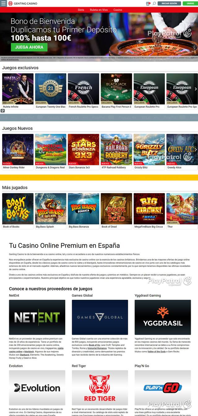 Capture of the front page of Genting Casino (gentingcasino.es) on 4 October 2026