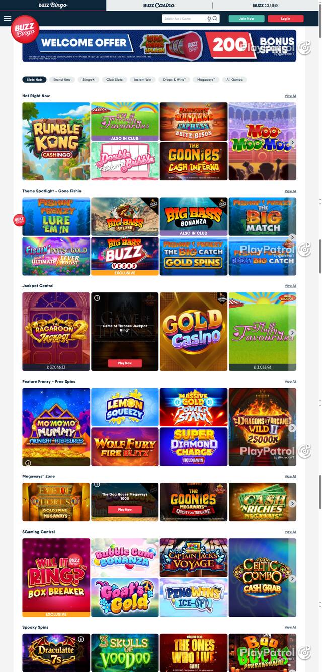 Capture of the front page of Buzz Bingo (buzzbingo.com) on 20 October 2026