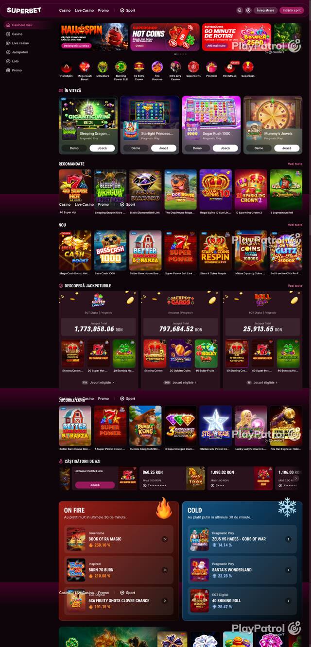 Capture of the front page of Superbet (superbet.ro) on 26 October 2026