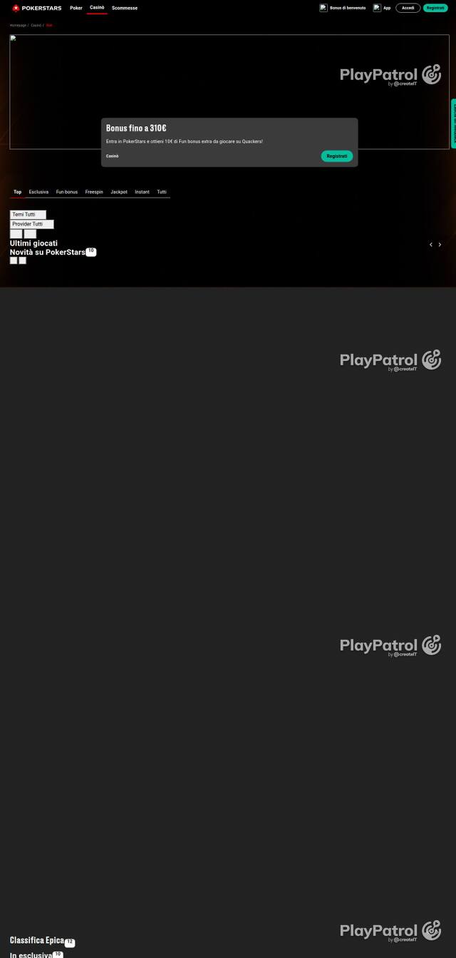 Capture of the front page of PokerStars (pokerstars.it) on 2 October 2026
