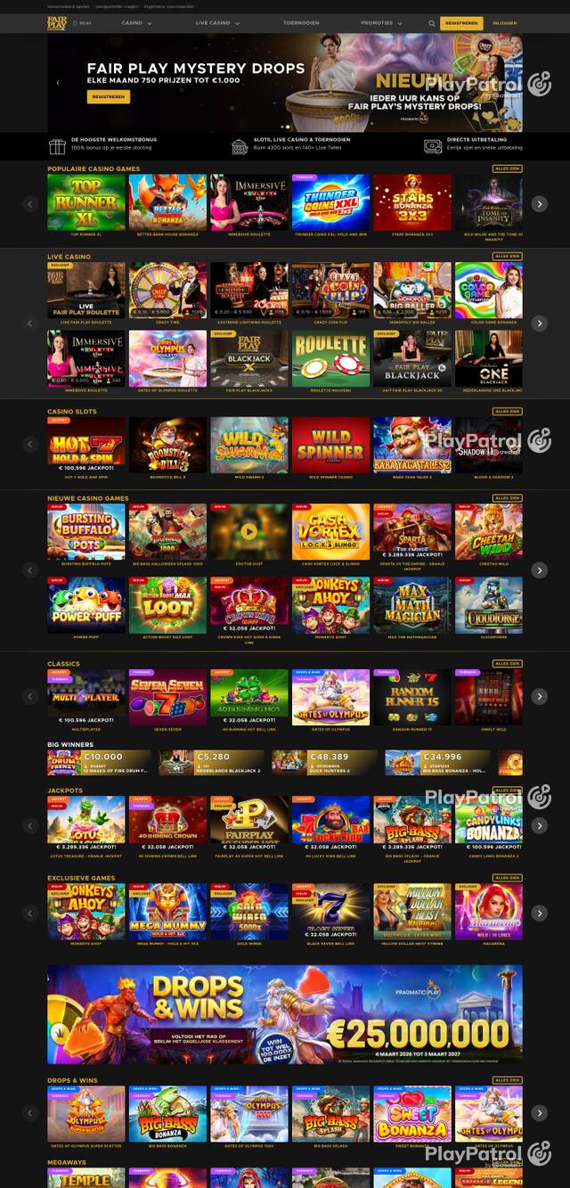 Capture of the front page of Fair Play Casino (fairplaycasino.nl) on 13 October 2026